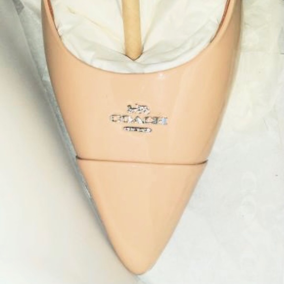 Coach Patrice Patent Leather Nude Pump Stiletto Heel Pointed Toe Signature Shoes - Picture 8 of 8